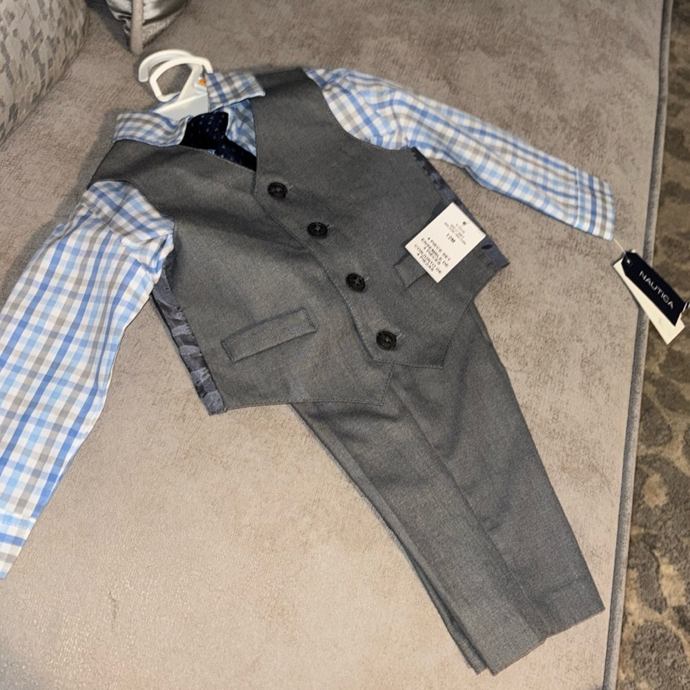 4 Piece Nautica Suit. Blue & Grey. Never Worn. 12 month sizes